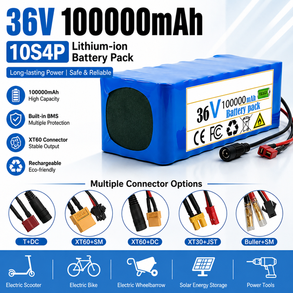 36V 100Ah Rollstuhl-Batterie 10S4P Lithium-Ionen Ersatzakku 3600Wh mit BMS für XT60 XT30