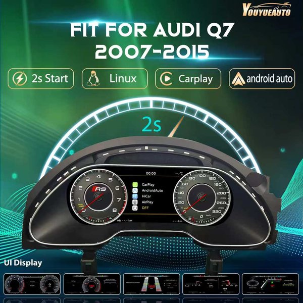 12,3 Zoll LCD Digitales Kombiinstrument für Audi Q7 Baujahre 2007-2015 Virtuelles Cockpit Instrumententafel Tachometer