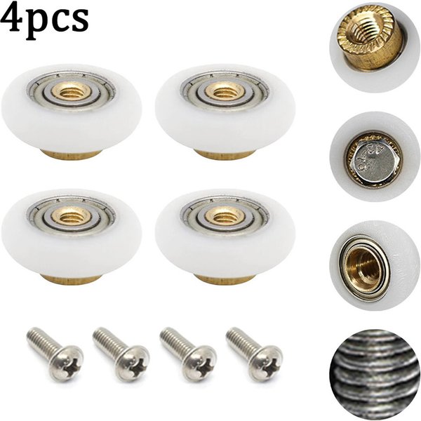 4Pcs Set Shower Room Pulley 20mm/23mm/25mm/27cm Brass Single Door Rollers Bathroom Sliding Glass Door Wheels Nylon Copper Roller