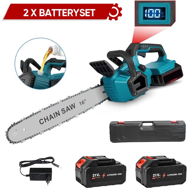 8000W 16-Zoll Bürstenlose Elektrische Kettensäge mit Automatischer Ölschmierung, Holzbearbeitungs-Säge mit Doppelbatterie-Aktivierung für Makita 18V Akku