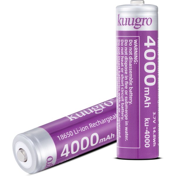 Kuugro 18650 4000mAh Spitzenkopf-Akku 3,7V Höchste Kapazität 12A Entladung Wiederaufladbare Batterien für Taschenlampen