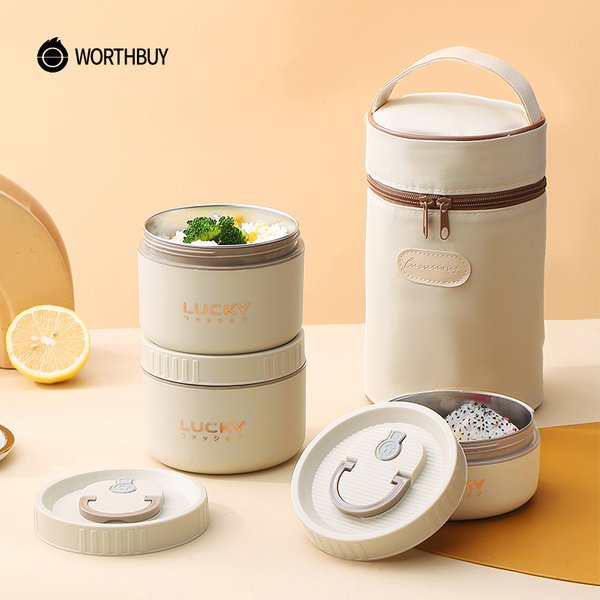 WORTHBUY – ensemble de boîtes à déjeuner Bento, récipient à déjeuner Portable pour garder au chaud avec sac isolé, récipient alimentaire thermique en acier inoxydable 18/8