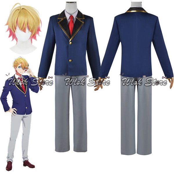 Anime Oshi No Ko Aqua Cosplay Costume Wig Hoshino Akuamarin Blue School Uniform Suit Men Women Carnival Halloween Party Outfits