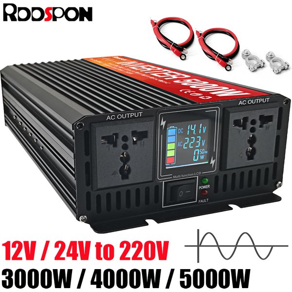 RDDSPON Pure Sine Wave Inverter 3000W 4000W 5000W Double Socket LCD Display DC 12V 24V To AC 220V Voltage Converter Power Supply