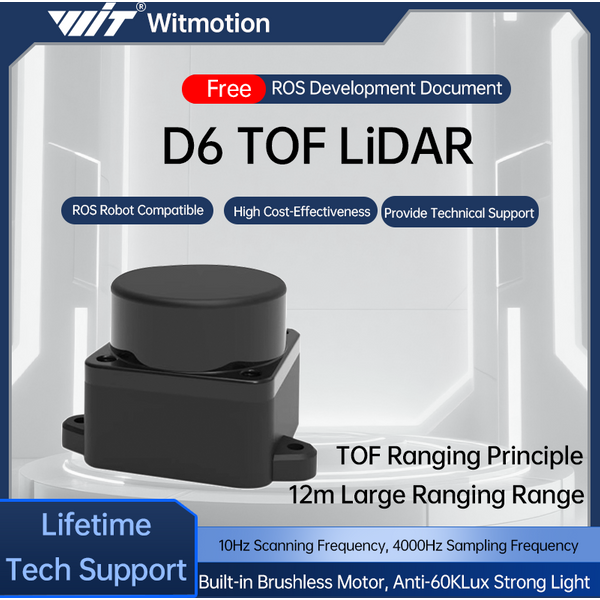 WitMotion DTOF Laser Lidar Sensor Module Outdoor Light Resistance 60Klx 5000Hz 12m 360° Scanning Support ROS1 ROS2 Arduino