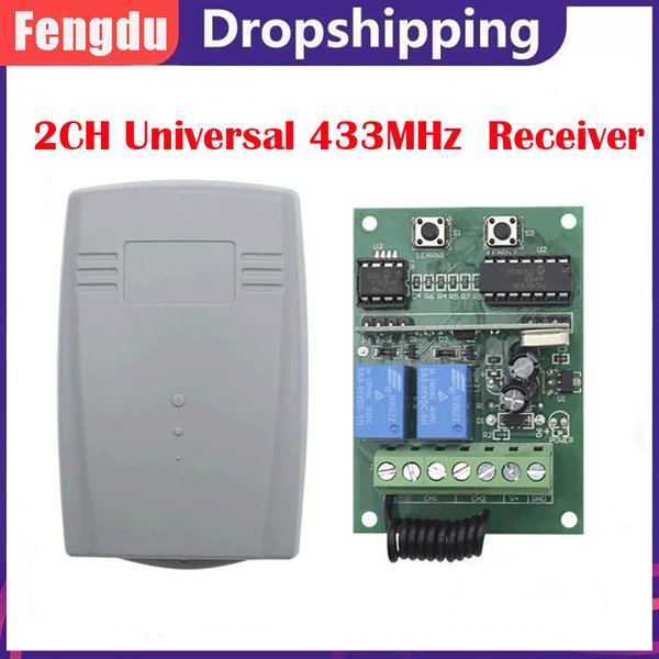 Récepteur de télécommande universel pour porte de garage 2CH 433.92MHz, récepteur à Code fixe et à Code roulant