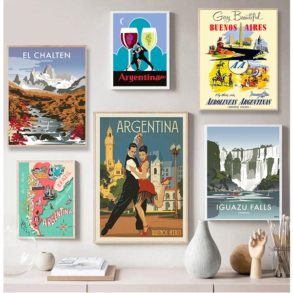 Gemälde Vintage Reise Wand Kraft Poster beschichtete Wandaufkleber Home Dekoration Geschenk Die Republik Argentinien Leinwand