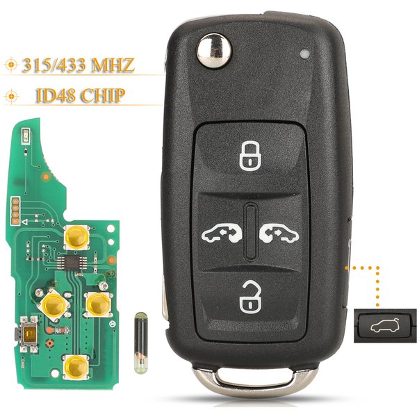 Jingyuqin – clé télécommande intelligente à 5 boutons, 315/433Mhz, ID48, pour VW Volkswagan Sharan Multivan T5