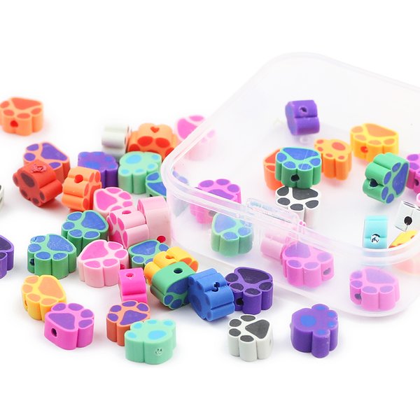 DIY Kit Set Box 50pcs Cat Paw Prints Polymer Clay Spacer Loose Beads For Jewelry Making Bracelets Necklace Toys Accessories
