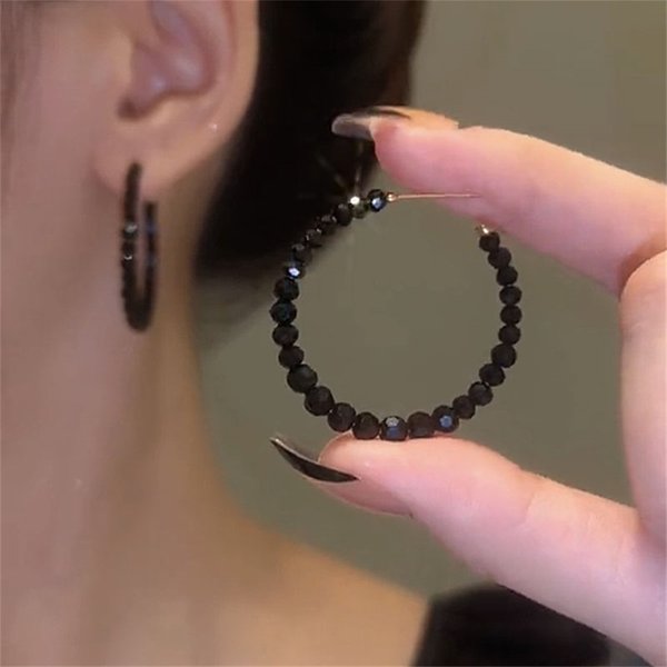 KPOP – boucles d'oreilles en cristal acrylique pour femmes, couleur noire, clous de luxe, bijoux à la mode, livraison directe, accessoires d'oreille