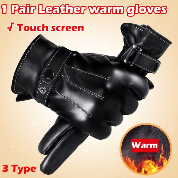 1 paire de gants d'équitation noirs à doigt complet de haute qualité pour hommes, gants en cuir PU, gants chauds d'hiver pour écran tactile