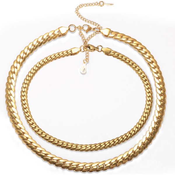 Collier tendance en acier inoxydable plaqué or poli, chaîne épaisse en os de serpent pour femmes et hommes, ras du cou Punk, bijoux