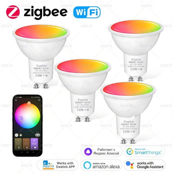 Ewelink GU10 Zigbee LED-Lampen Wifi Smart LED-Glühbirne RGB CW WW Dimmbarer Scheinwerfer Funktioniert mit Alexa Google Yandex Smartthings