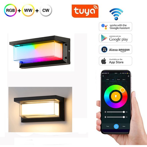 Lampe murale LED intelligente Zigbee/WIFI, étanche IP65, cube en aluminium pour extérieur, changement de couleur RGBCW, compatible avec Alexa et Google.
