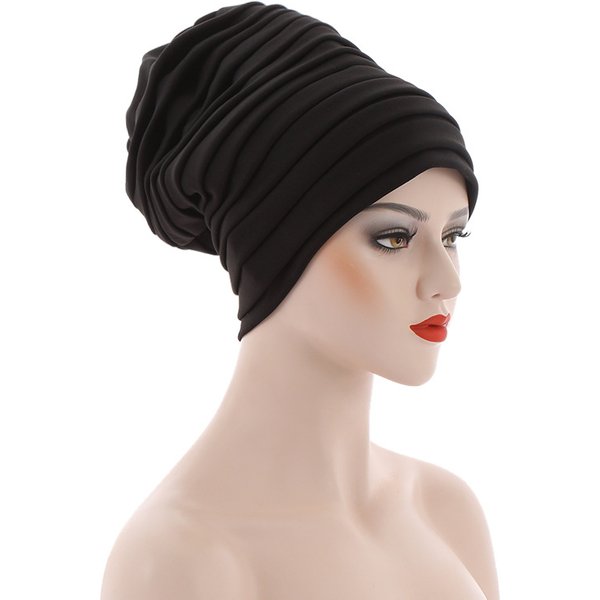 Couleur bonbon dames bandeau musulman Hijab Bonnets mode couvre-chef tendance élastique corps complet plissé Turban casquette pour les femmes