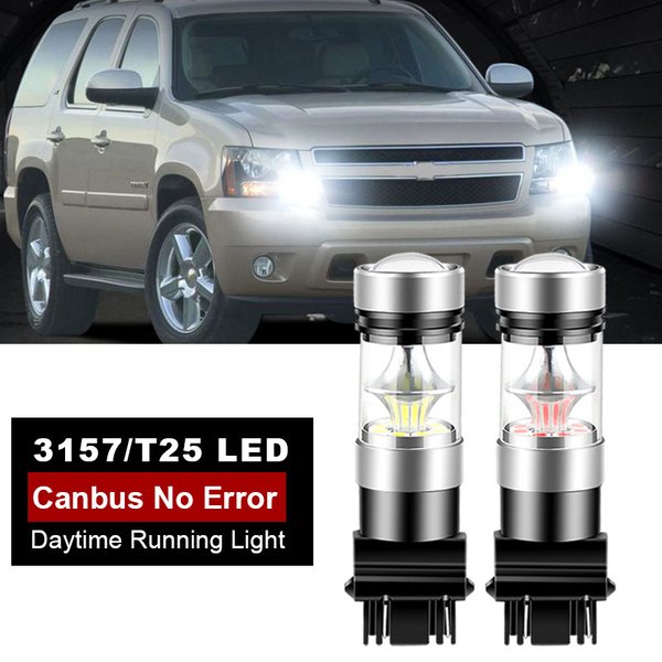Feu diurne LED pour Chevrolet Tahoe 2007 – 2014, Avalanche 2007 – 2013, ampoule DRL Canbus, sans erreur 3157 P27/7W T25