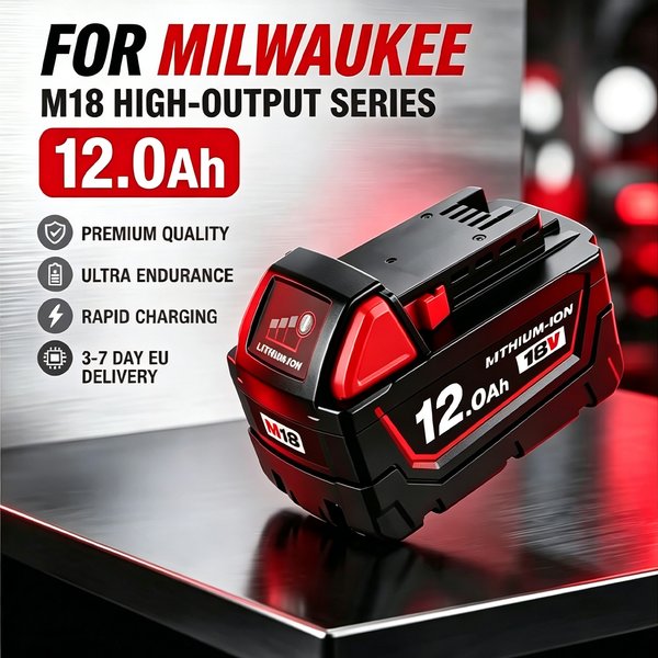 18V 12,0Ah Lithium-Ionen-Ersatzakku für Milwaukee M18, passend für 48‑11‑2830 0730‑20 18V Elektrowerkzeuge