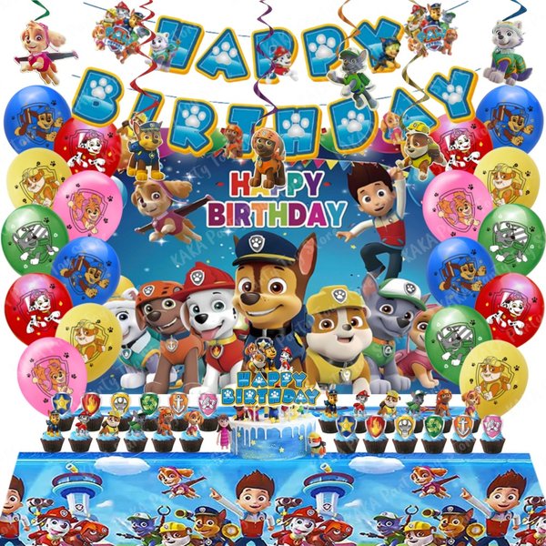 66Pcs Zestaw dekoracji urodzinowych Paw Patrol Balony lateksowe Wiszące wiry Baner Tło Obrus dla dzieci Impreza Impreza Materiały eksploatacyjne