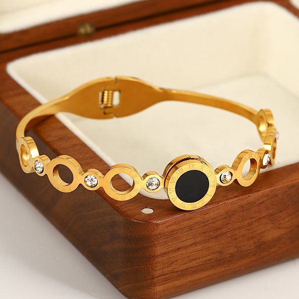 Greatera-Bracelets en acier inoxydable plaqué or pour femme, bijoux ronds en acrylique, couleur noire, 2023