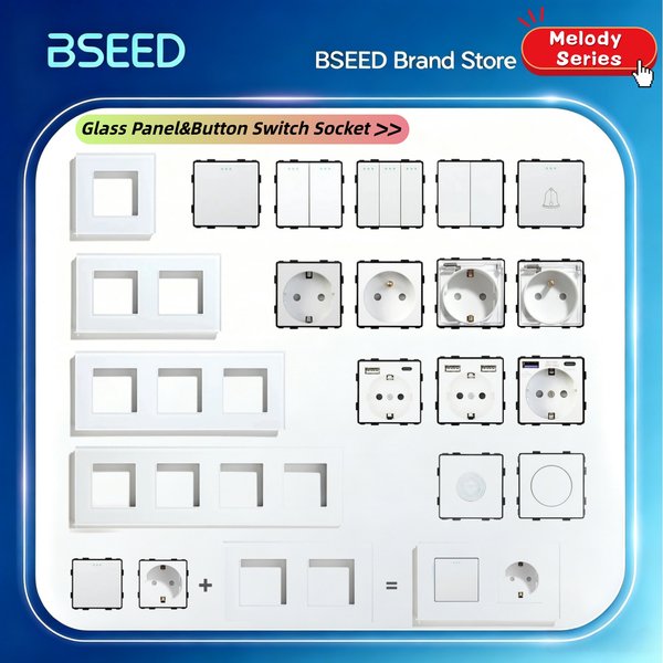 BSEED 1/2/3Gang 1/2Weg Wand Taste Schalter Wand Steckdose Steckdosen Teil Glas Rahmen DIY Modul Teil Freie Kombination