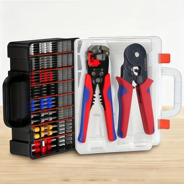 Kit d'outils de sertissage 466 pièces : Pince à sertir HSC8 6-6A, Dénudeur de fils, 300 bornes VE, 164 gaines thermorétractables, AWG 23-10 pour usage électrique