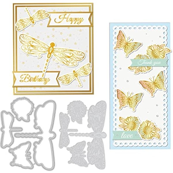 Ensemble d'assiettes et de matrices de découpe en feuille d'aluminium, gaufrage floral bricolage, décor de scrapbooking, papillon libellule, fleur chaude