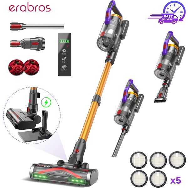 Aspirateur sans fil Erabros EV7, aspiration de 70 KPa, moteur de 550 W, autonomie de 70 minutes, base de charge et de rangement, aspirateur à manche avec design aromatique