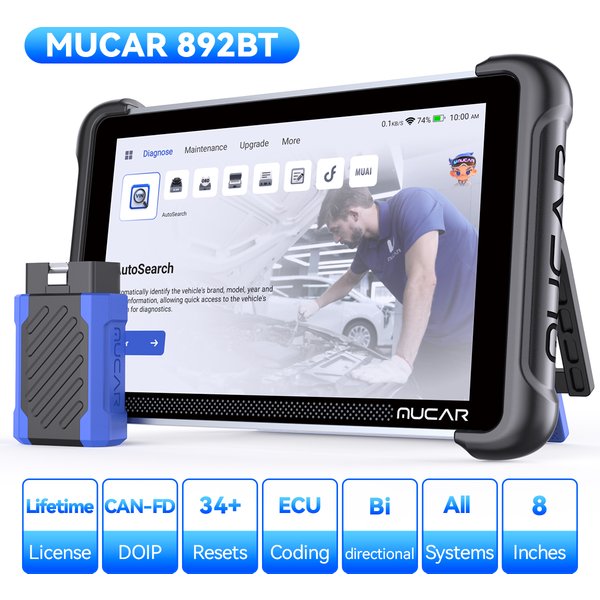 MUCAR 892BT Professioneller Auto-OBD2-Scanner, ECU-Kodierung, bidirektional, 35 Reset-Funktionen, DOIP CANFD, lebenslang kostenlose KI-Diagnose-Scan-Tools