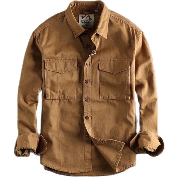 Koszula Cargo dla mężczyzn z długim rękawem Premium Cotton Solid Color Washing Lapel Youth Japan Style Simple Handsome Boyfriend Clothing