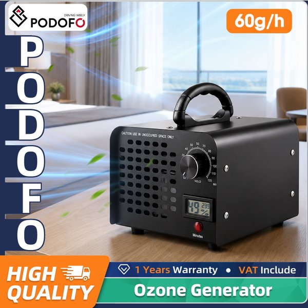 Generator ozonu Podofo 60000mg/h Oczyszczacz powietrza z ozonem Usuwa nieprzyjemne zapachy i formaldehyd z wyświetlaczem temperatury i wilgotności 300 metrów kwadratowych Usuwanie nieprzyjemnych