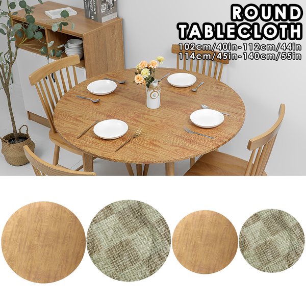 Runde Tischdecke mit Holzstruktur, elastische Tischdecken für Zuhause, runde Tischdecke, wasserdicht, ölbeständig, wiederverwendbare Tischdecken