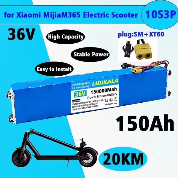LIDIKALA 36V 10S3P Elektroroller-Akkupack 150Ah 18650 Lithium-Ionen mit intelligentem BMS, langlebiger, wiederaufladbarer Akku für Xiaomi M365 M365Pro E-Scooter