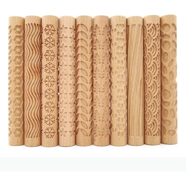 Rouleau à pâtisserie en bois texturé, outil d'artisanat en argile pour la poterie céramique, tige gaufrée à motif floral, outil de relief pour la modelage de l'argile DIY.