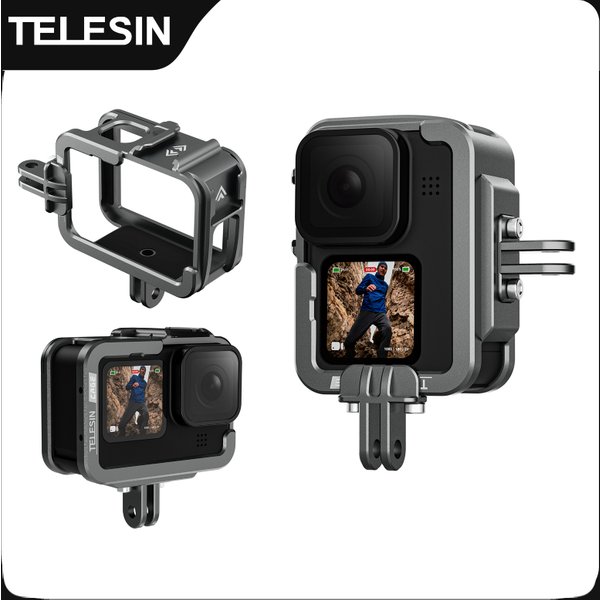 TELESIN Aluminium Alloy Frame Case For GoPro 12 11 10 9 Double Clod Shoe Protective shell For GoPro Hero 12 10 11 9 Accessories