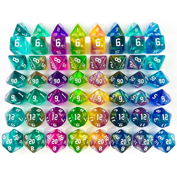 DND Dice RPG Dice Acrylic Dice Multiple Colours Starlight Effect 7 Dice Set Retro Font Style for Board Game DND RPG Accessories