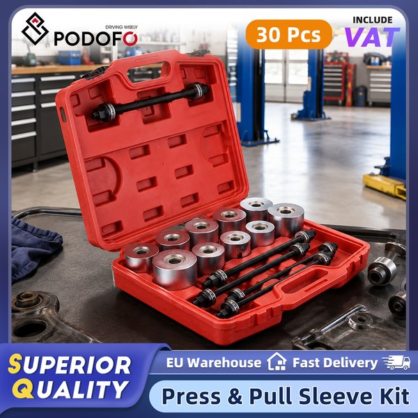 Podofo Universal 27Pcs Press & Pull Sleeve Kit Bush Bearing Install And Removal Hardware Tool Set Durable Automotive Maintenance Hand Tool For Car Repair Service With Tool Storage Box