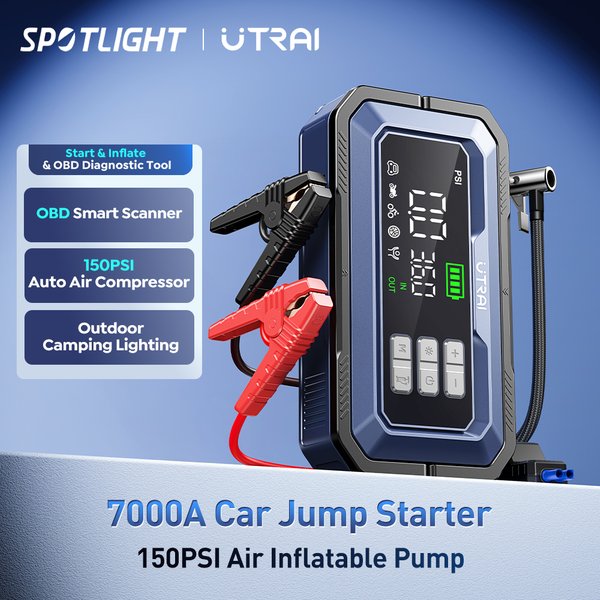 UTRAI All-in-One 7000A Auto-Starthilfe mit Luftkompressor, OBD-Diagnose und Powerbank, Notfallverstärker für Autobatterien