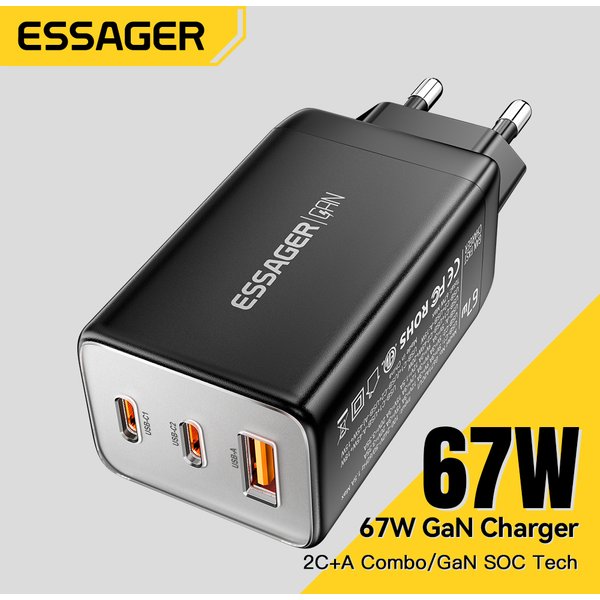 Essager 67 W GaN USB-C Ladegerät PD 3.0 QC 3.0 Schnellladung für iPhone 16 15 Pro Max Xiaomi Samsung Huawei Mate 70 Laptops Ladegeräte