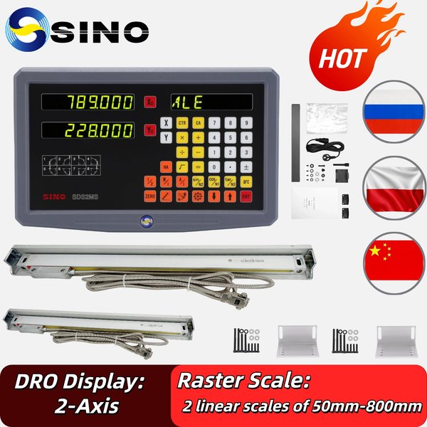 Neues SDS2MS 2-Achsen-DRO-Digitalanzeige AC110V/220V-Display und 2 Stück 100-1000 mm Linearskala-Encoder für Fräsdrehmaschine