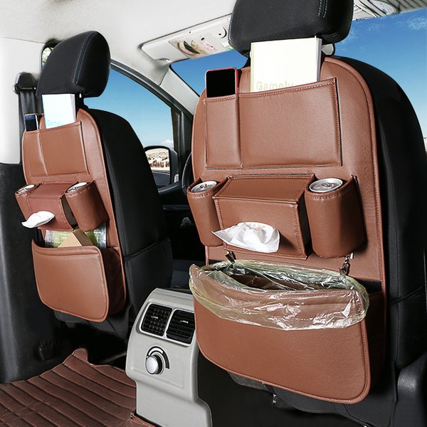 Leather Car Backseat Organizer Rear Row Children's Seat Back Hanging Storage Bag Shelf Garbage Can Trash Tissue Bottle Organiser