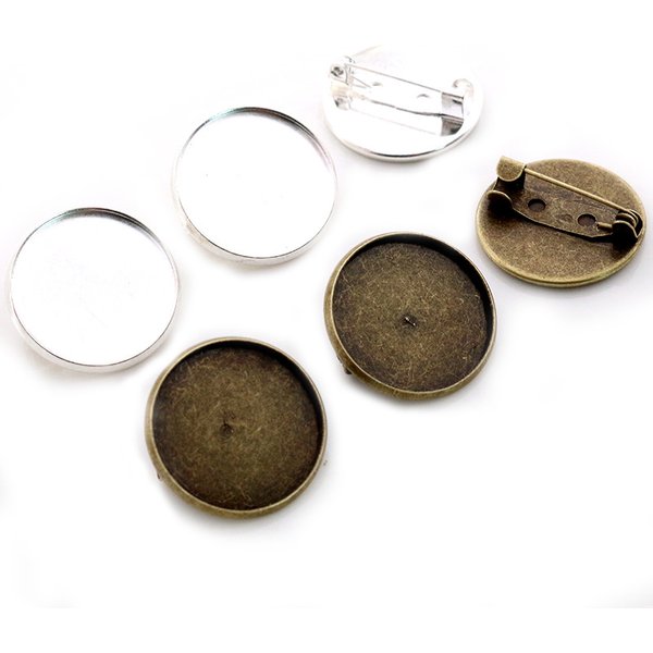 10pcs 20mm Inner Size Antique Bronze Silver Plated Brooch Style Cabochon Base Setting Charms Pendant