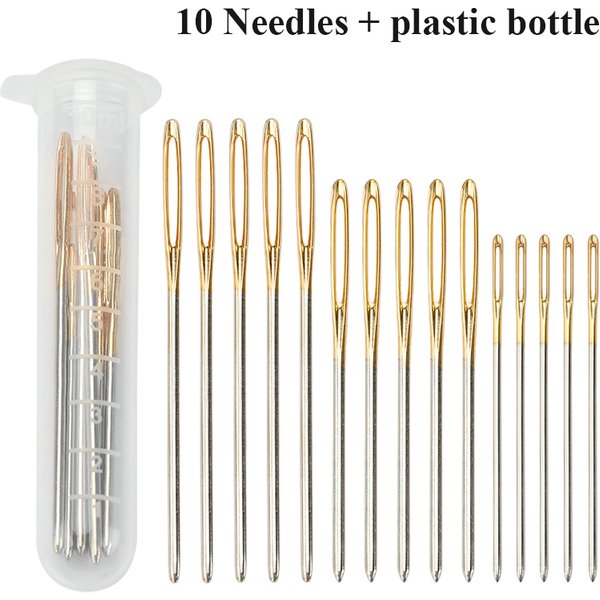 Aiguilles à tricoter en fil d'acier inoxydable émoussé à grands yeux, aiguilles à coudre en cuir, outils de couture à la main 10 pièces/ensemble