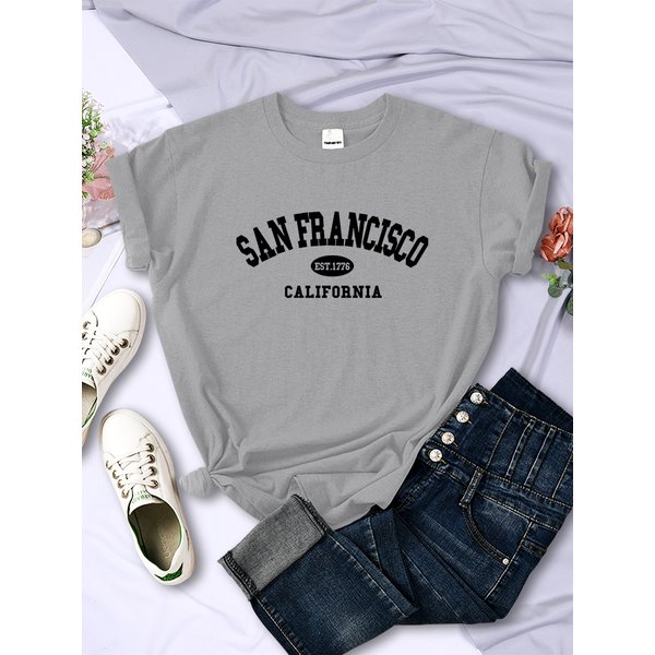 Sanfrancisco Est.1776 California Letter Street Women T-Shirt Casual Breathable Short Sleeve Fashion Personality Tees Soft Tshirt