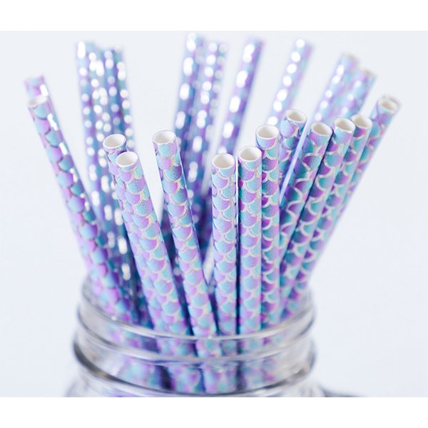 25Pcs Paper Mermaids Straw Birthday Party Drinking Disposable Straws For Under the Sea Paper Party Festive Event Supplies