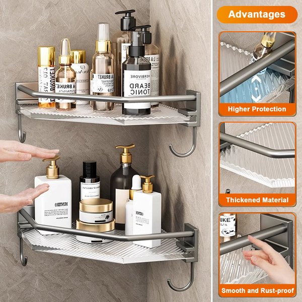 Étagère murale sans perçage en acrylique, étagère triangulaire pour salle de bain, support mural d'angle, organisateur de grande capacité, accessoires de salle de bain