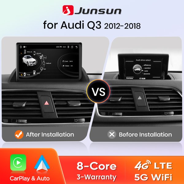 Radio samochodowe Junsun z bezprzewodowym Carplay i Android Auto, odtwarzacz multimedialny do Audi Q3 2012-2018, 4G WiFi LTE, ekran dotykowy, nawigacja GPS