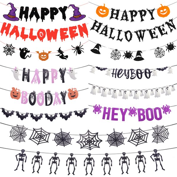 Happy Halloween Banner Pumpkin bat pattern Bunting Garland Home Decor for Fireplace Halloween Theme Party Decorations Supplies