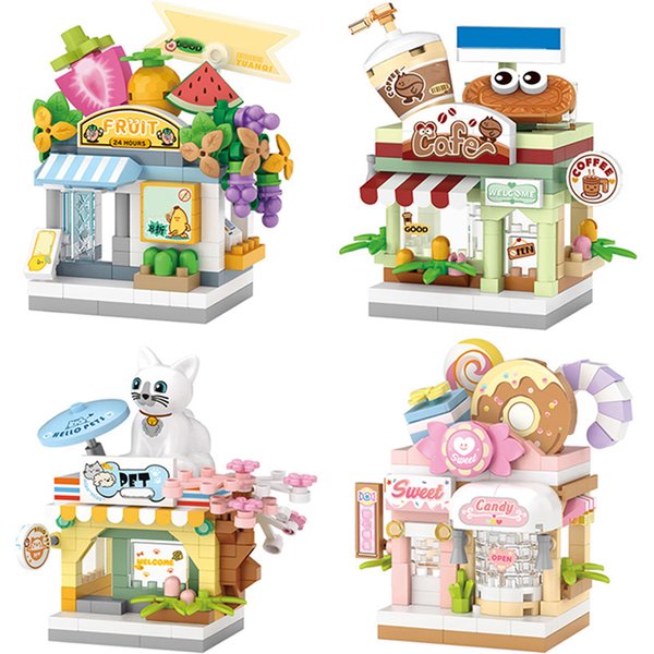 Stadt Straße Ansicht Mini Bausteine DIY Tierhandlung Kaffee Obst Shop Puzzle Spielzeug Weihnachts geschenke nach Hause Ornamente