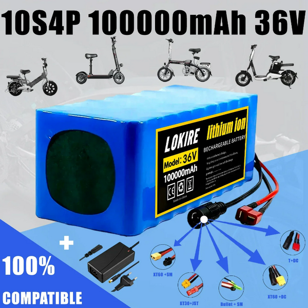Kostenlose Lieferung von 36V Batteriepack 10S4P 100Ah Batteriepack 1000W Hochleistungsbatterie 42V 100000mAh BMS+42V2A Ladegerät