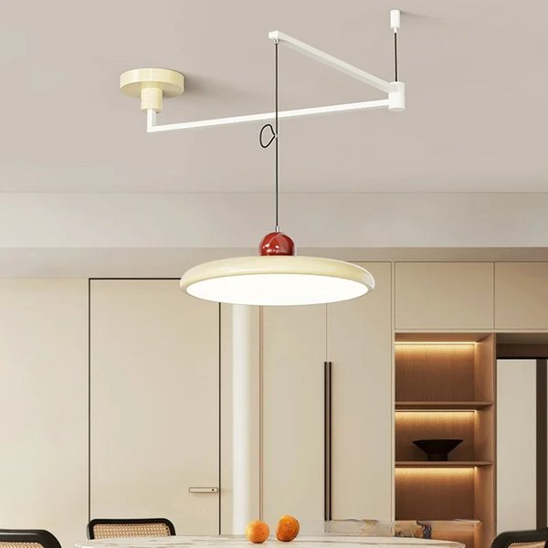 Minimalistyczna lampa wisząca UFO z regulowanym ramieniem, pełnospektralna, chroniąca wzrok, nordycka lampa LED do jadalni, stołu, baru i wystroju wnętrz.
